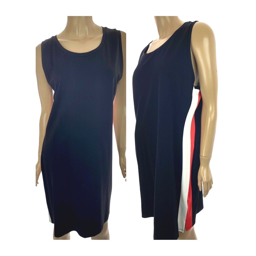 Bar III Varsity Garden Sheath Dress Striped Side  Black w/ Red & White Size XXL